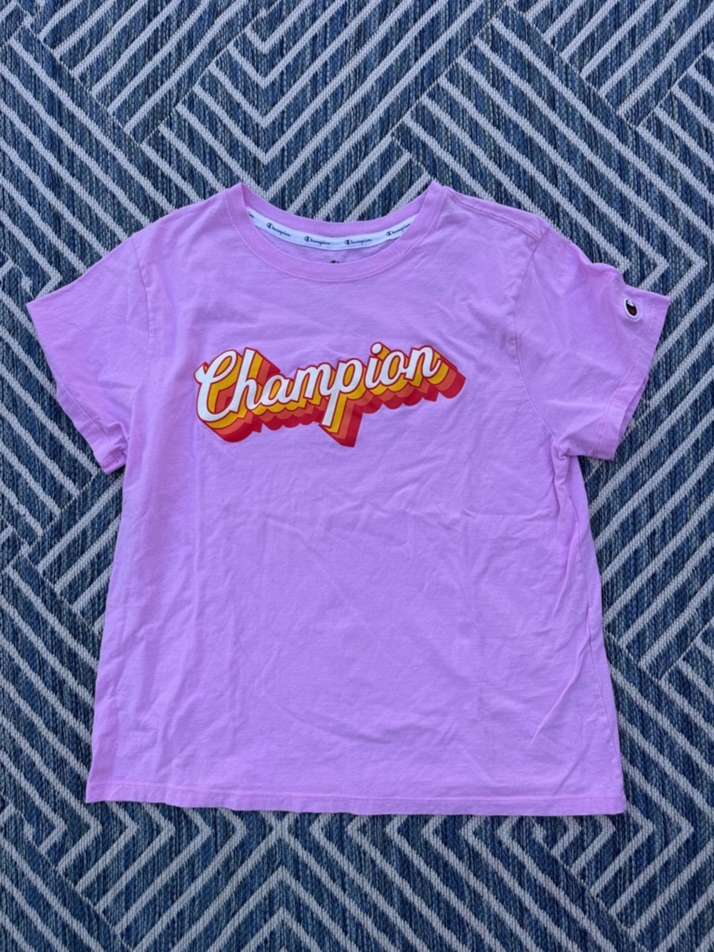 Champion Kids Lavender Tee with Retro Multicolor Logo